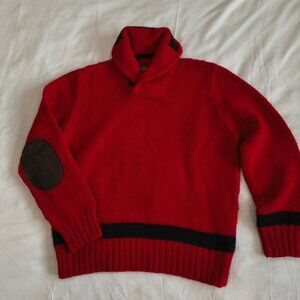 Heavy Winter Red with Black Stripe Shaw Collar Polo Ralph Lauren Sweater
